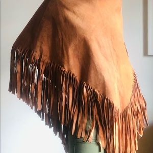 Vintage suede fringed poncho